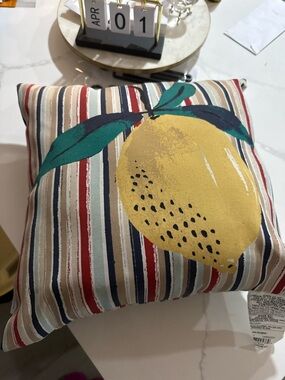 Striped Lemon Accent Pillow in Yellow and Teal